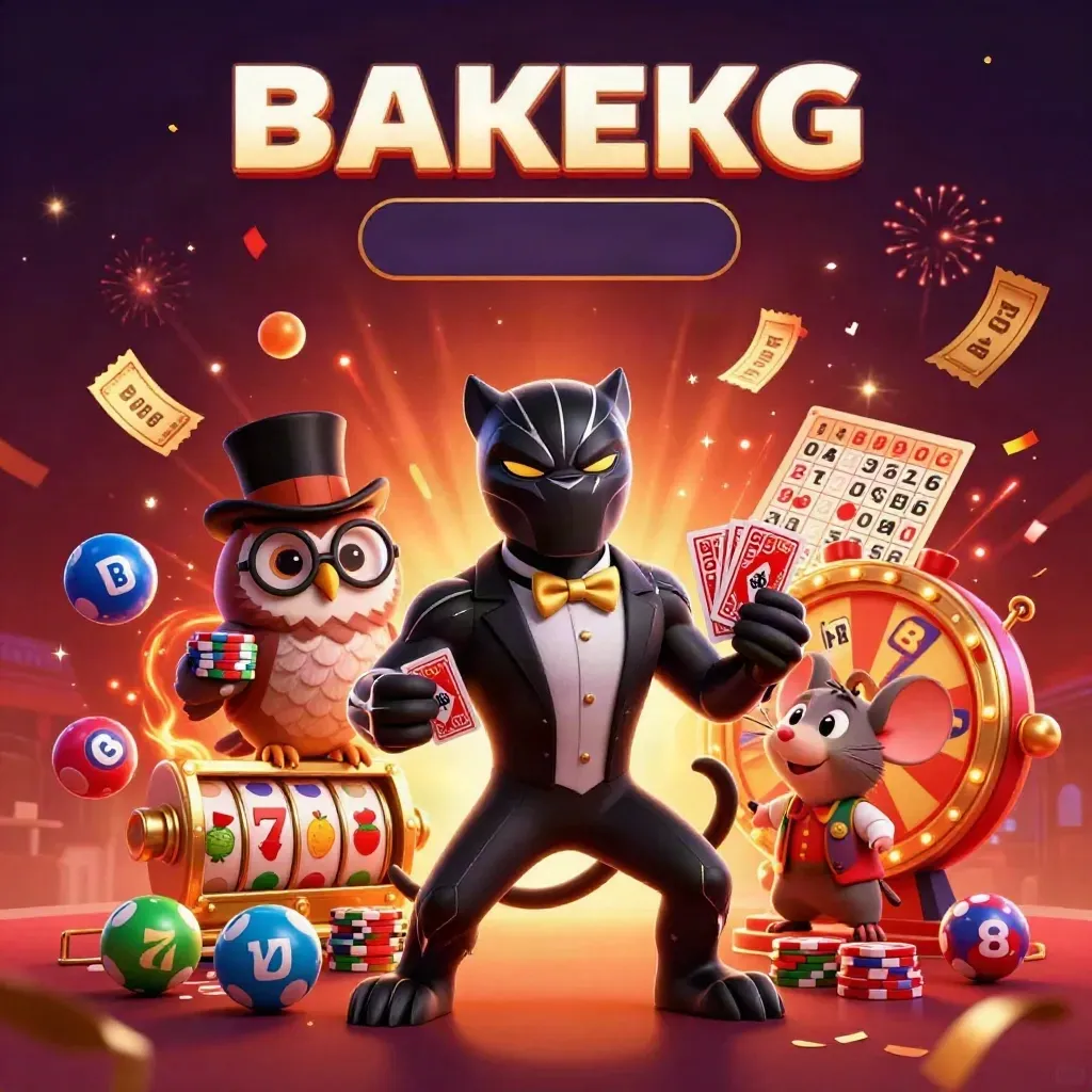 Black panther, owl, and mouse amid glowing casino magic, reels, wheel, tickets, fireworks.